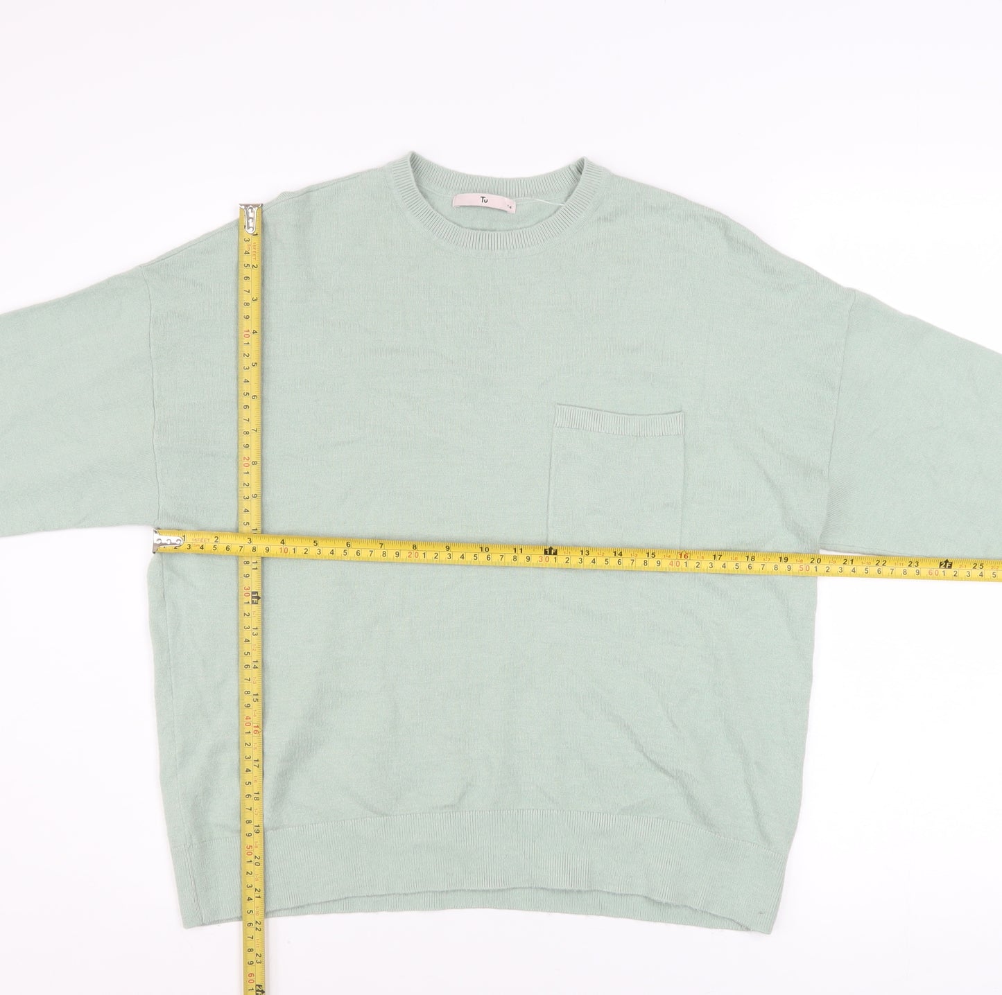 Tu Women’s Green Long Sleeve Crew Neck Relaxed Fit Jumper Size 14