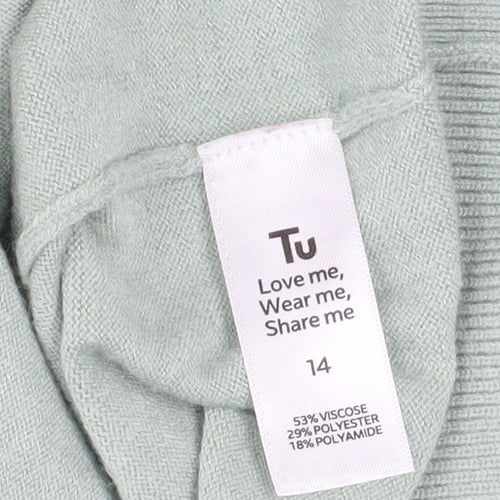 Tu Women’s Green Long Sleeve Crew Neck Relaxed Fit Jumper Size 14