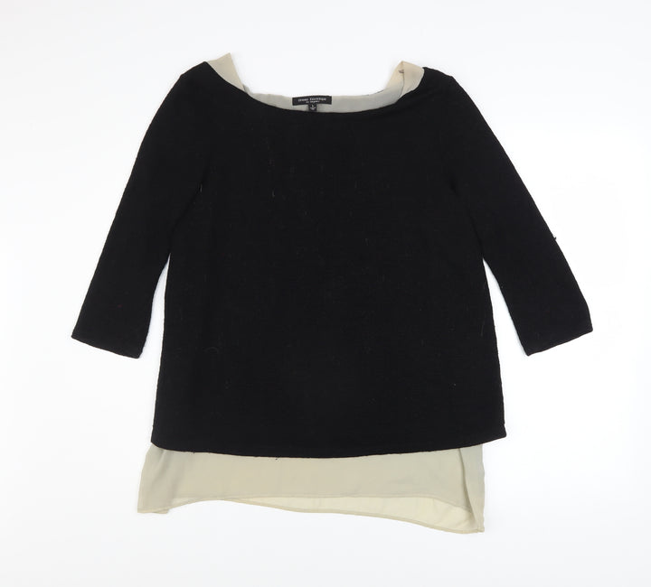Green Envelope Women’s Black Boat Neck 3/4 Sleeve Pullover Jumper Size L