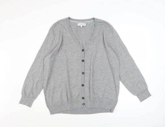 Next Womens Grey Cotton Blend V-Neck Long Sleeve Cardigan Size 20