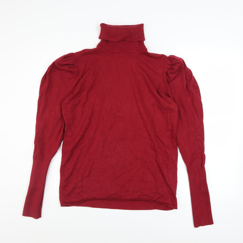 Piazza Italia Women Red Roll Neck Puff Sleeve Knit Jumper XL