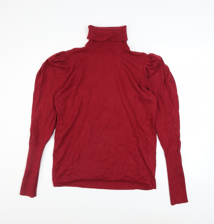 Piazza Italia Women Red Roll Neck Puff Sleeve Knit Jumper XL