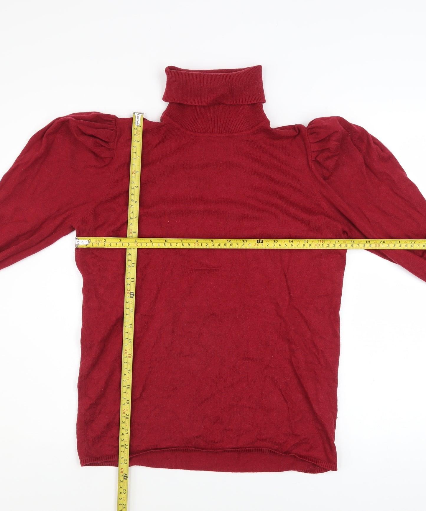 Piazza Italia Women Red Roll Neck Puff Sleeve Knit Jumper XL