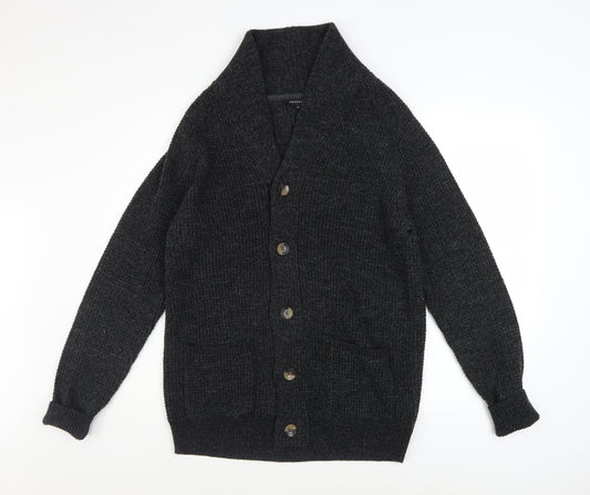 Peacocks Men's Black Chunky-Knit Acrylic Wool Cardigan M