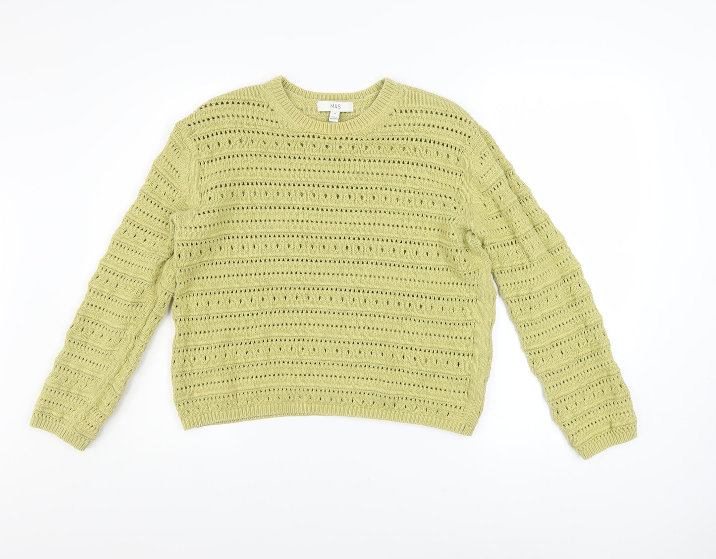 Marks and Spencer Women’s Green Open-Knit Cotton Jumper Size M