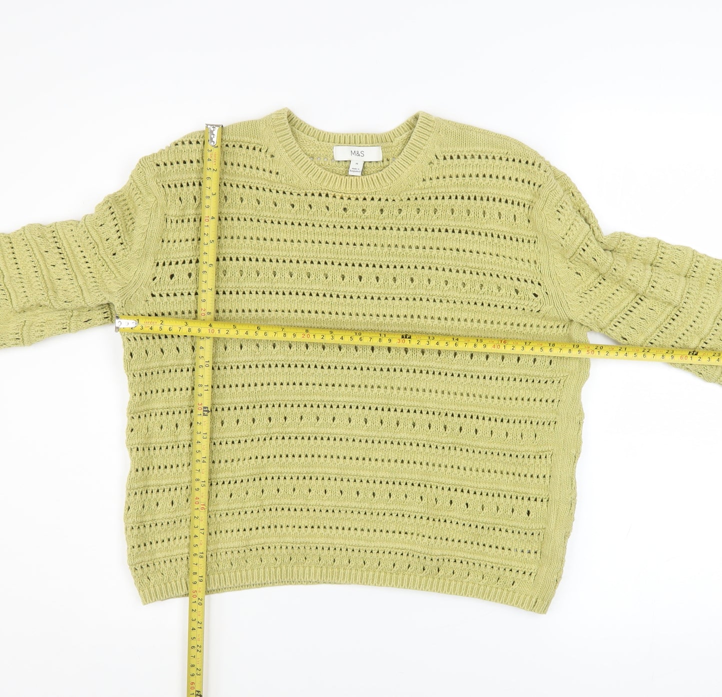 Marks and Spencer Women’s Green Open-Knit Cotton Jumper Size M