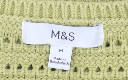Marks and Spencer Women’s Green Open-Knit Cotton Jumper Size M