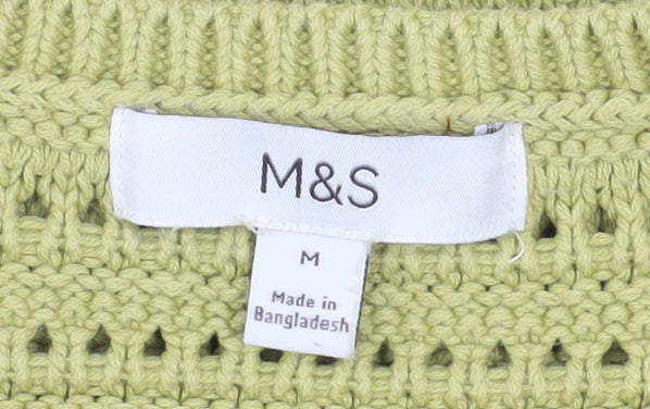 Marks and Spencer Women’s Green Open-Knit Cotton Jumper Size M