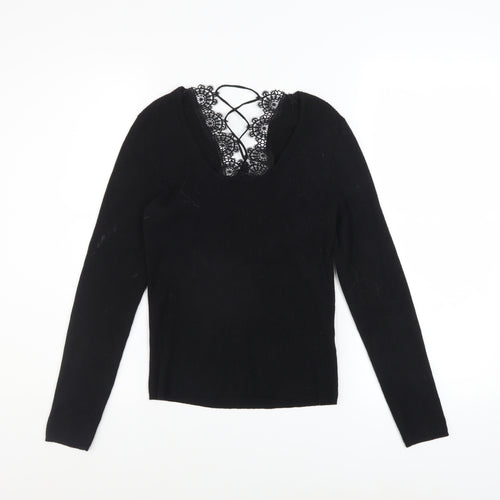 Urban Outfitters Women’s Black Lace V-Neck Slim Fit Pullover Jumper L