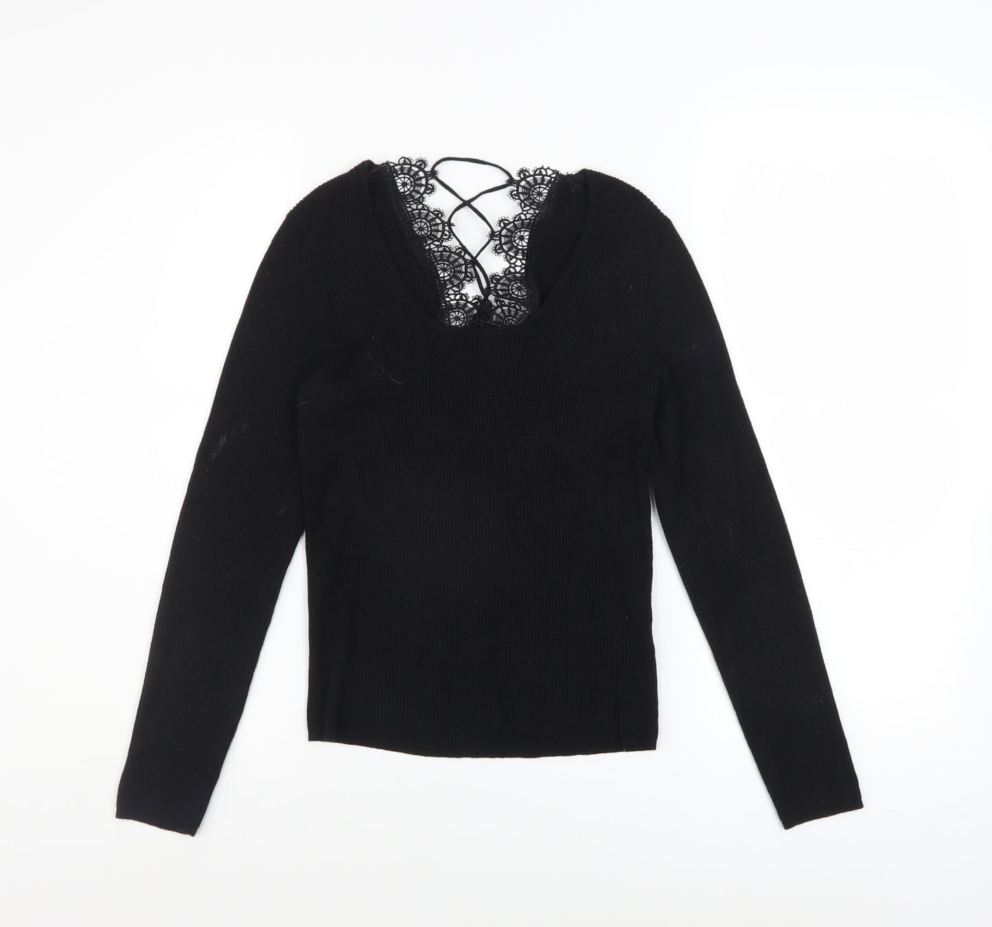 Urban Outfitters Women’s Black Lace V-Neck Slim Fit Pullover Jumper L
