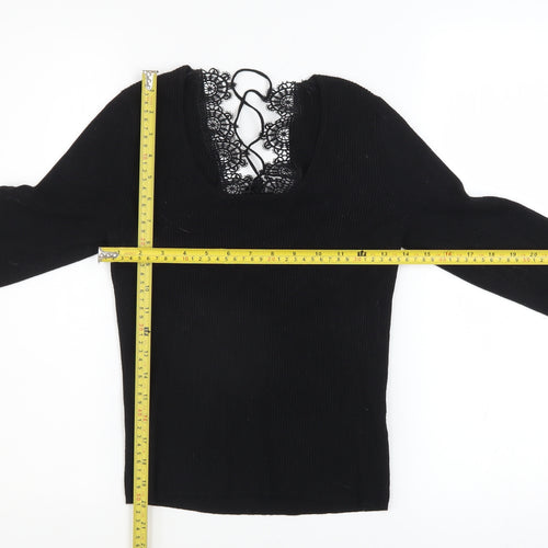 Urban Outfitters Women’s Black Lace V-Neck Slim Fit Pullover Jumper L