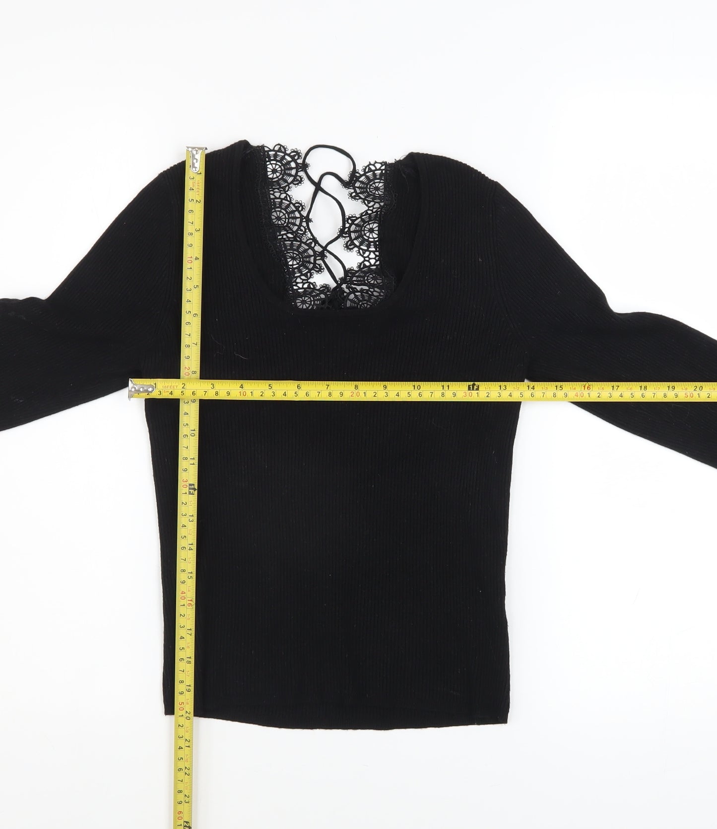 Urban Outfitters Women’s Black Lace V-Neck Slim Fit Pullover Jumper L