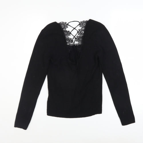 Urban Outfitters Women’s Black Lace V-Neck Slim Fit Pullover Jumper L