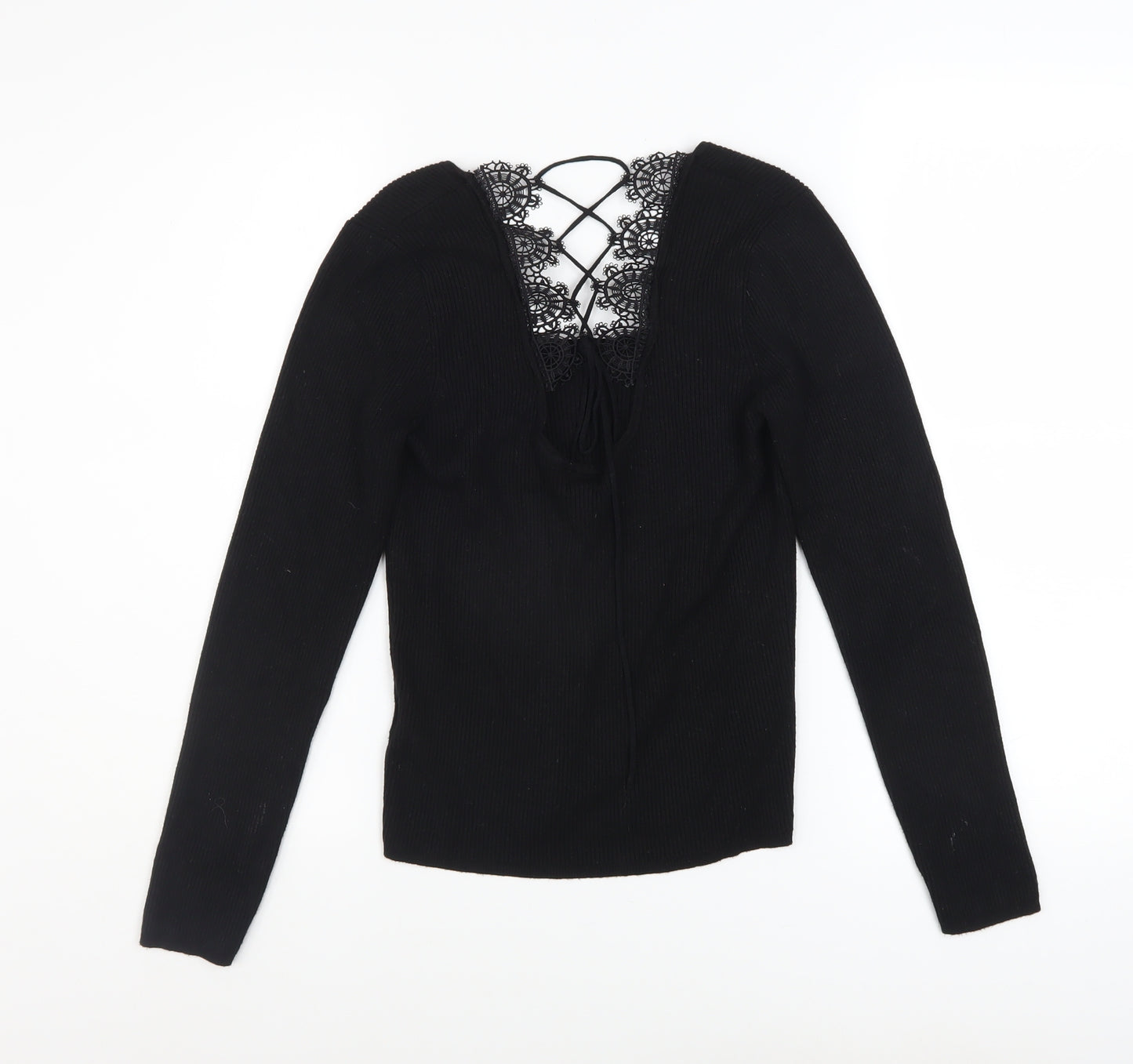 Urban Outfitters Women’s Black Lace V-Neck Slim Fit Pullover Jumper L