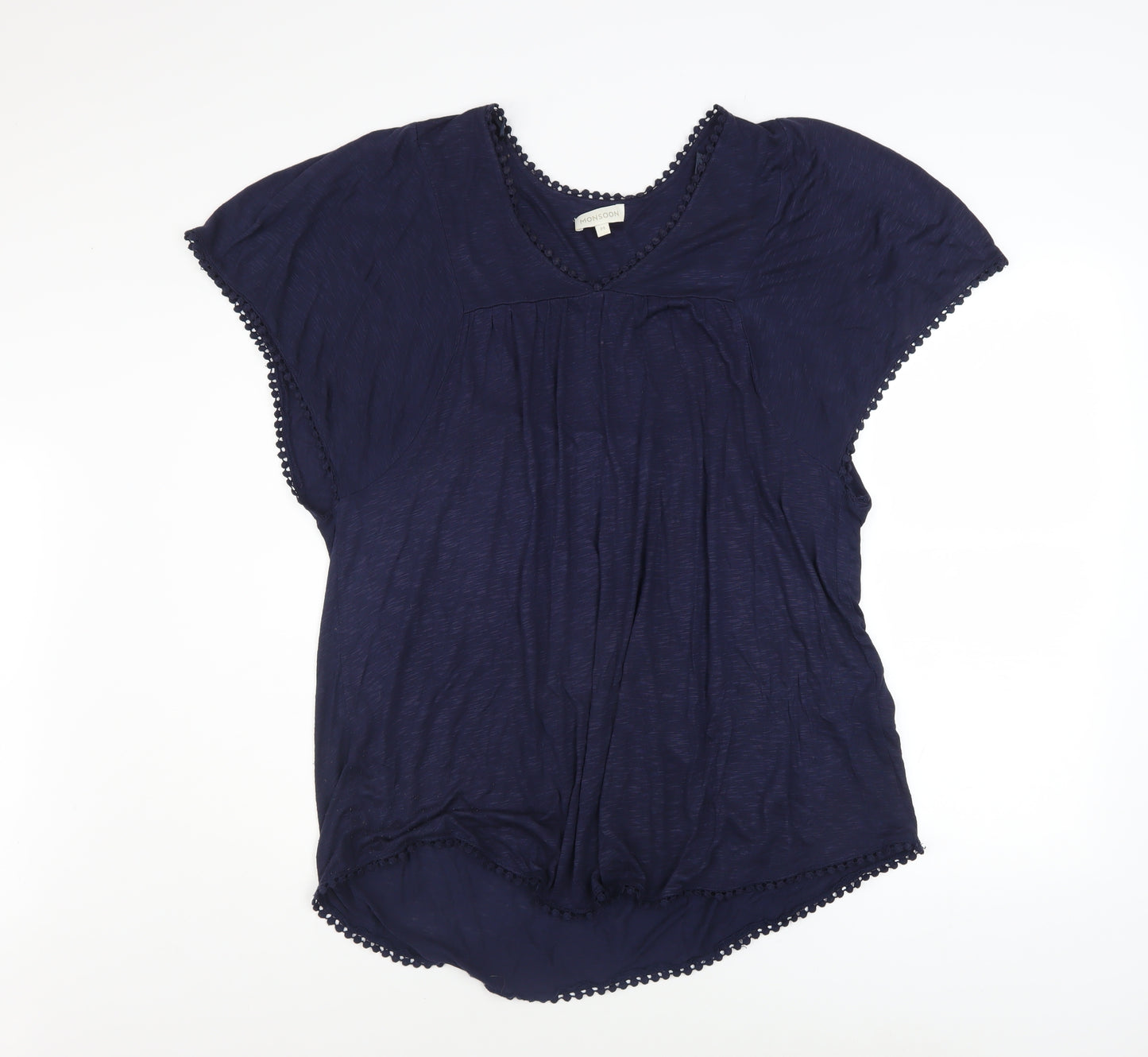 Monsoon Women’s Blue Viscose Crochet Trim Tunic Blouse Size M