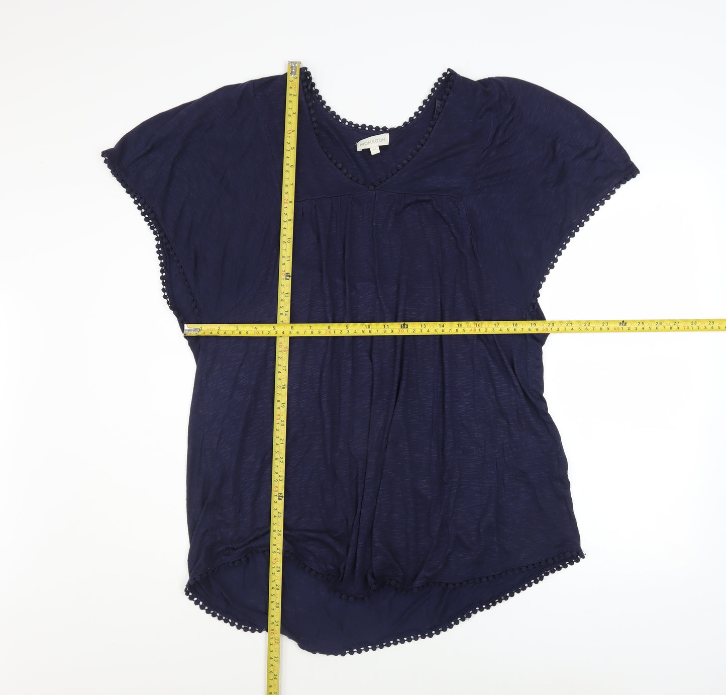 Monsoon Women’s Blue Viscose Crochet Trim Tunic Blouse Size M