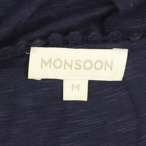 Monsoon Women’s Blue Viscose Crochet Trim Tunic Blouse Size M
