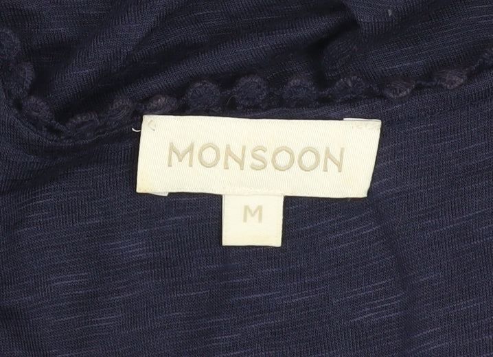 Monsoon Women’s Blue Viscose Crochet Trim Tunic Blouse Size M