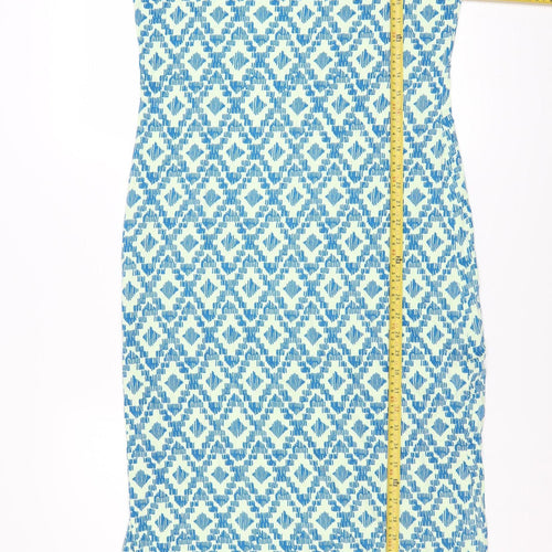 Marks and Spencer Women Blue Geometric Bodycon Dress Size 12 Petite