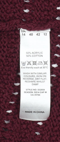Eastex Women's Red Size 14 Open Knit Long Sleeve Cardigan