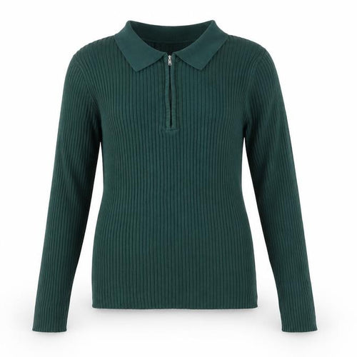 Mango Women's Green Collared Ribbed Henley Jumper Size 14