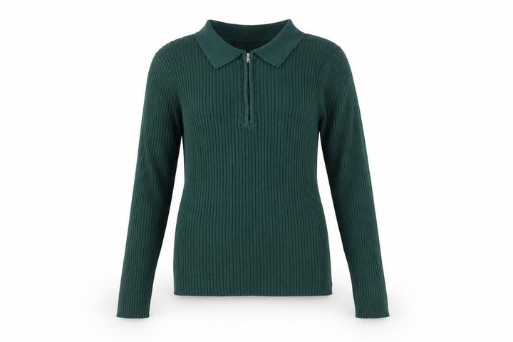 Mango Women's Green Collared Ribbed Henley Jumper Size 14