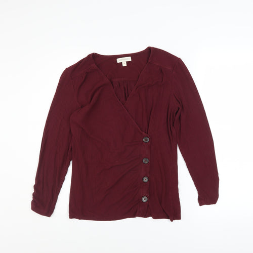 Monsoon Women's Red Wrap Button Long Sleeve Jersey Blouse M
