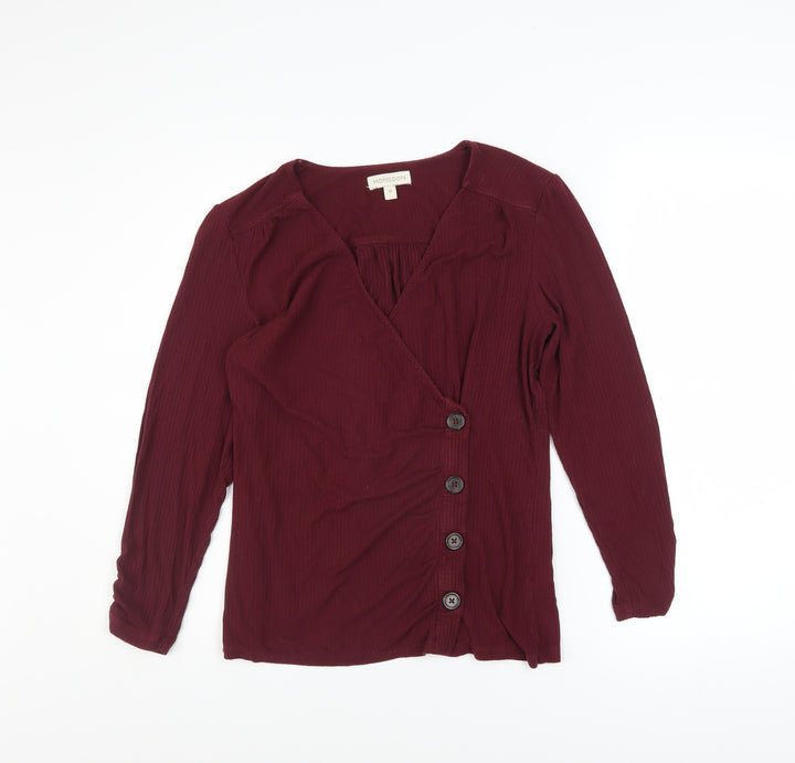 Monsoon Women's Red Wrap Button Long Sleeve Jersey Blouse M