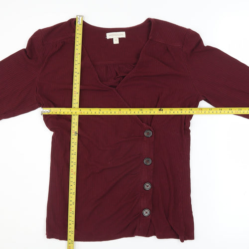 Monsoon Women's Red Wrap Button Long Sleeve Jersey Blouse M
