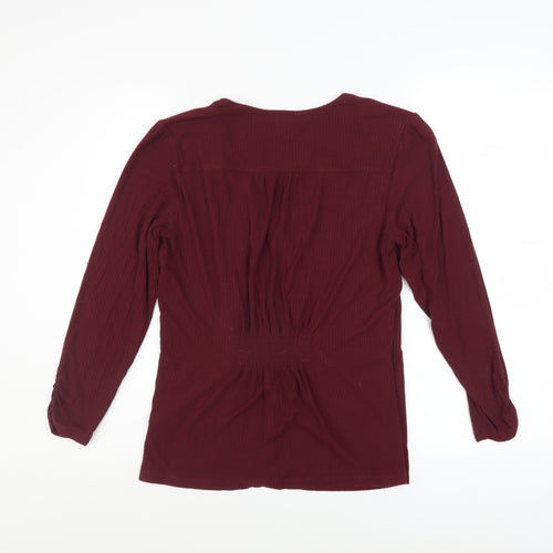 Monsoon Women's Red Wrap Button Long Sleeve Jersey Blouse M