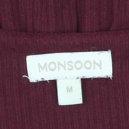 Monsoon Women's Red Wrap Button Long Sleeve Jersey Blouse M