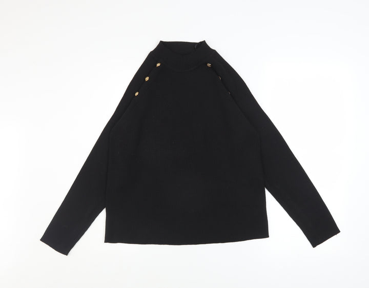 Et Vous Women's Black Size 20 Mock Neck Button Detail Jumper