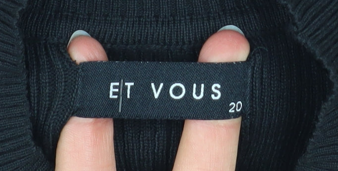 Et Vous Women's Black Size 20 Mock Neck Button Detail Jumper