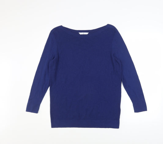 Jasper Conran Womens Blue Boat Neck Merino Wool Blend Jumper Size 16