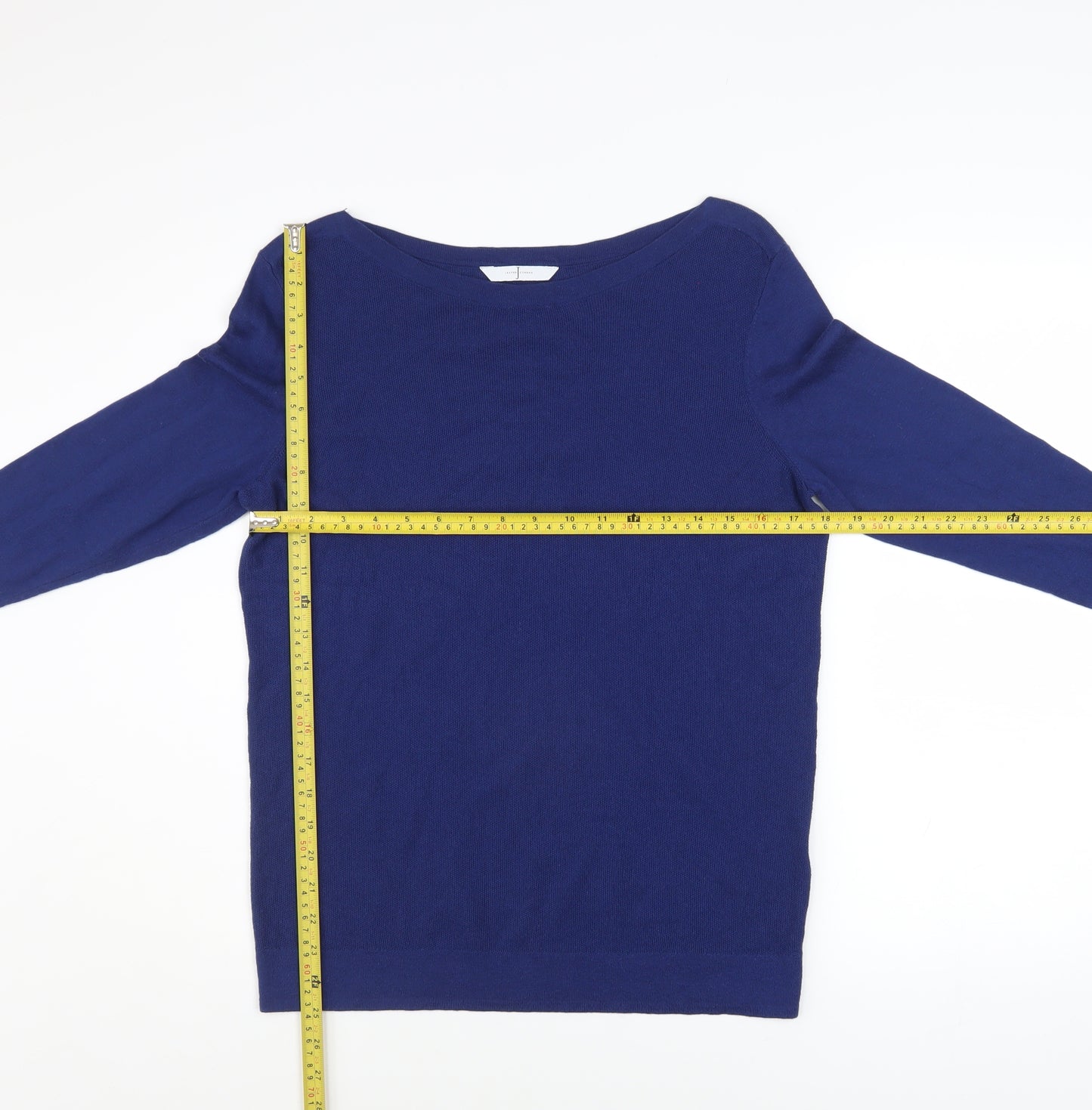 Jasper Conran Womens Blue Boat Neck Merino Wool Blend Jumper Size 16