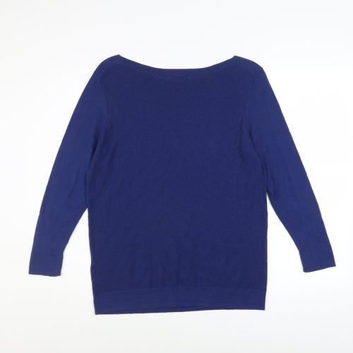 Jasper Conran Womens Blue Boat Neck Merino Wool Blend Jumper Size 16