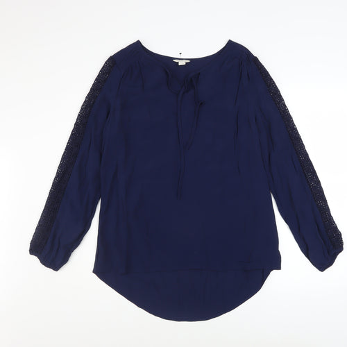 Monsoon Women Navy Blue Lace Accent Long Sleeve Blouse Size 12