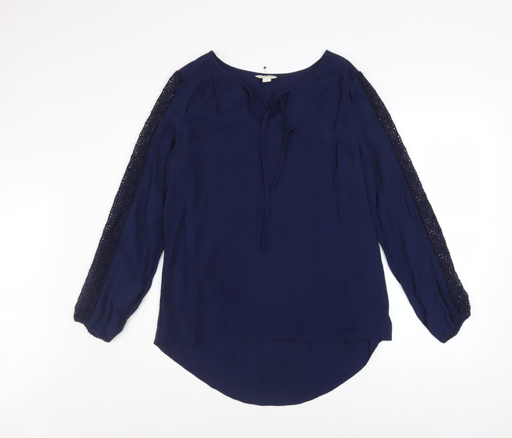 Monsoon Women Navy Blue Lace Accent Long Sleeve Blouse Size 12