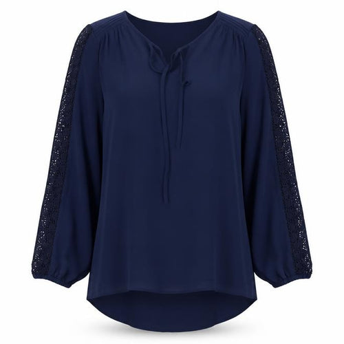 Monsoon Women Navy Blue Lace Accent Long Sleeve Blouse Size 12