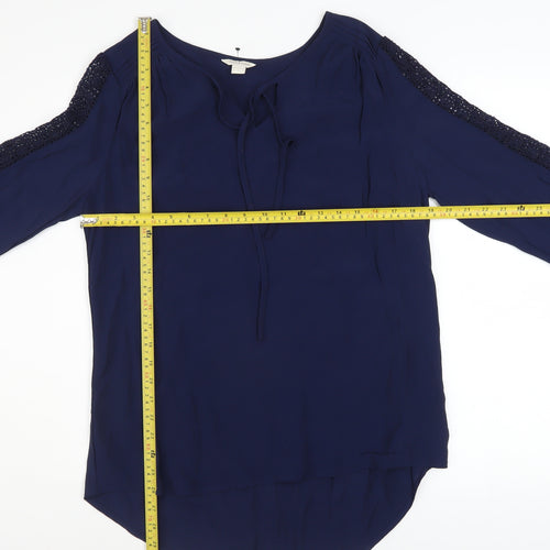 Monsoon Women Navy Blue Lace Accent Long Sleeve Blouse Size 12
