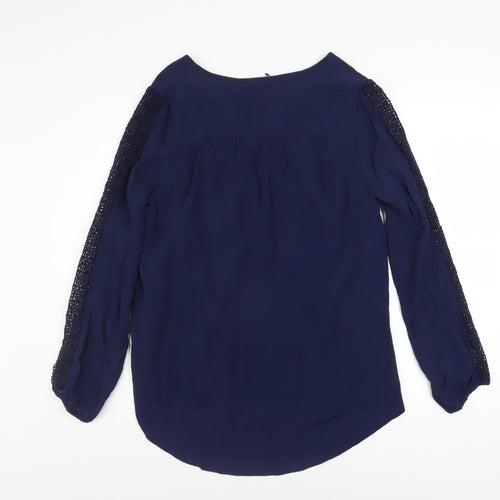 Monsoon Women Navy Blue Lace Accent Long Sleeve Blouse Size 12