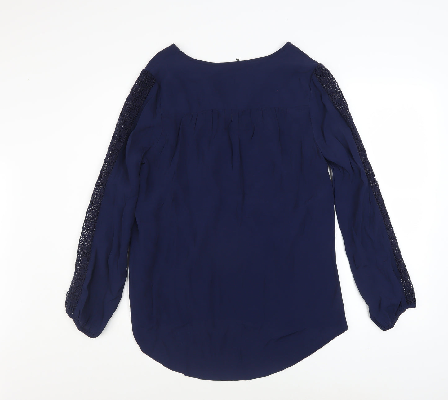 Monsoon Women Navy Blue Lace Accent Long Sleeve Blouse Size 12