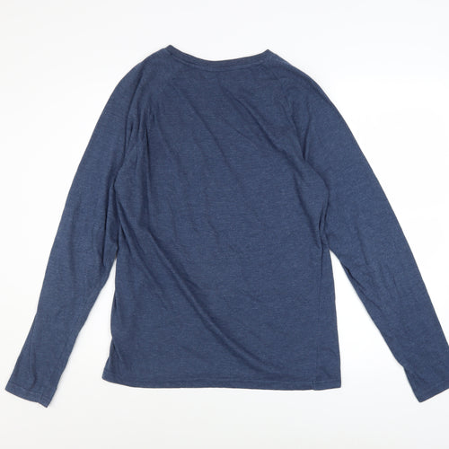 Kangaroo Poo Men's Blue Long Sleeve Cotton Blend Casual Top M