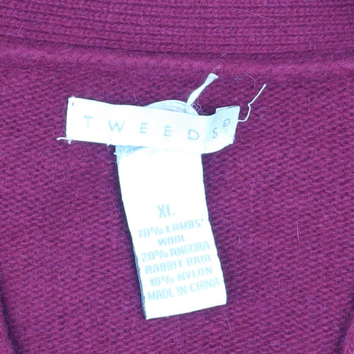 Tweeds Womens Red Wool Angora Blend Cardigan XL Knit V-Neck