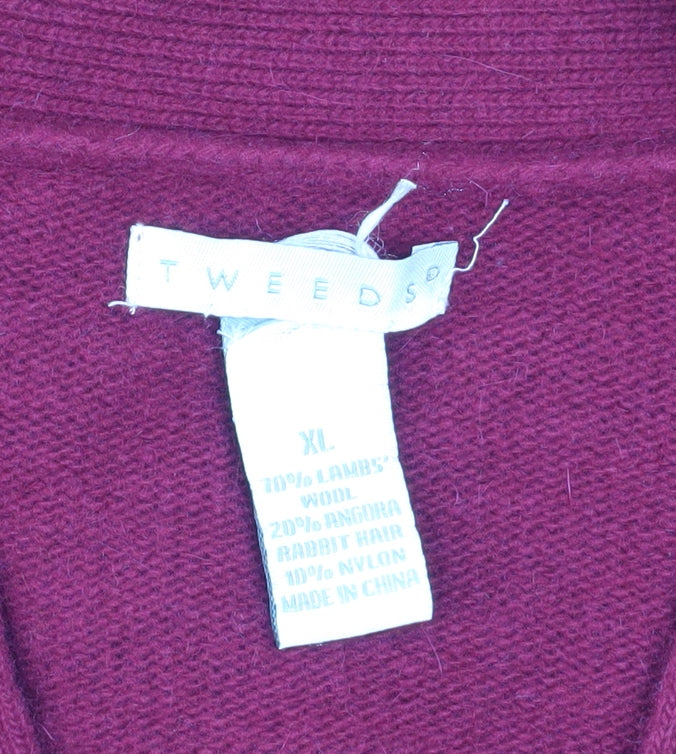 Tweeds Womens Red Wool Angora Blend Cardigan XL Knit V-Neck