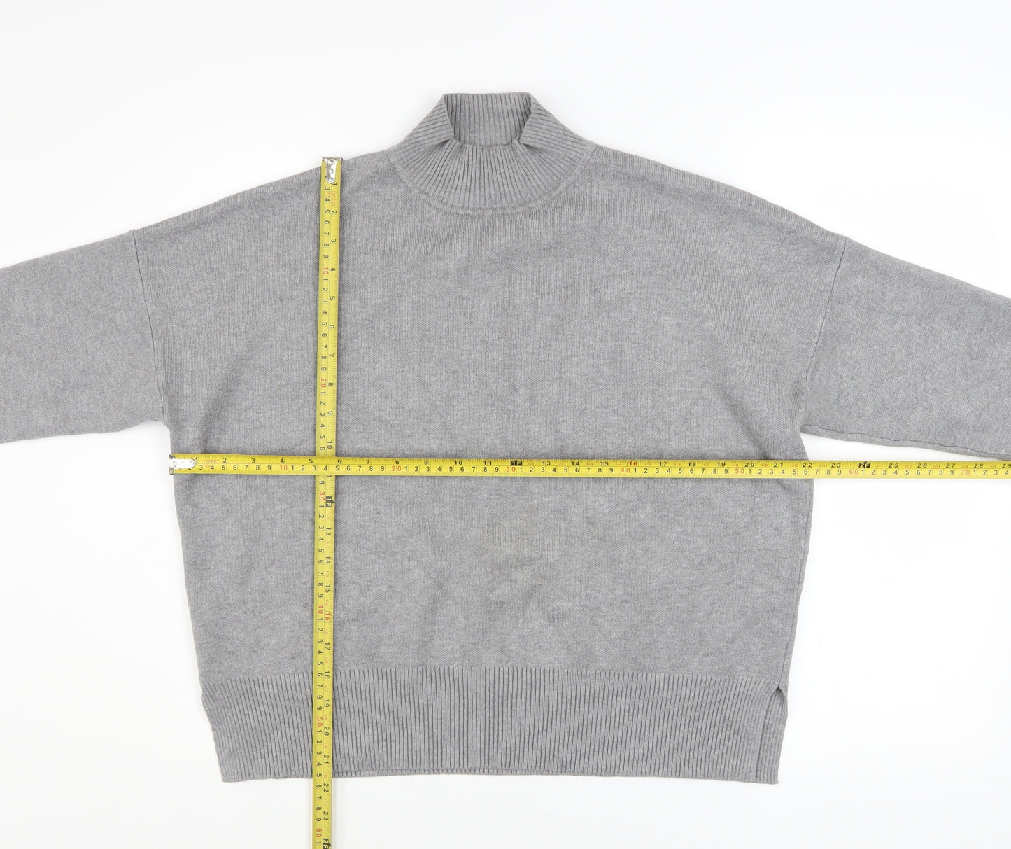 New Look Womens Grey Mock Neck Relaxed Fit Knit Jumper Size M