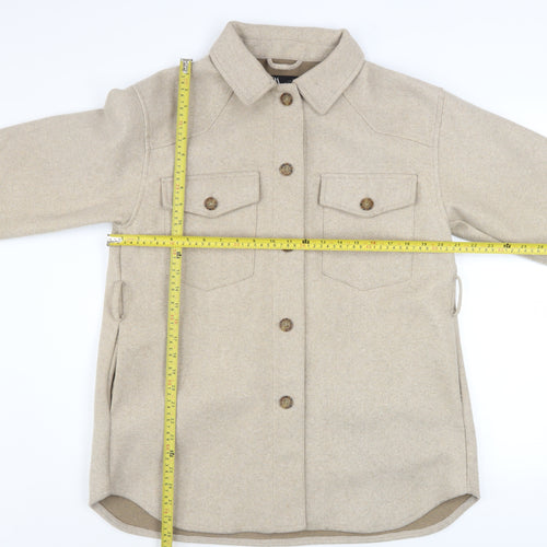 Zara Women Beige Button Shacket Jacket Size 12 Wool Look Casual