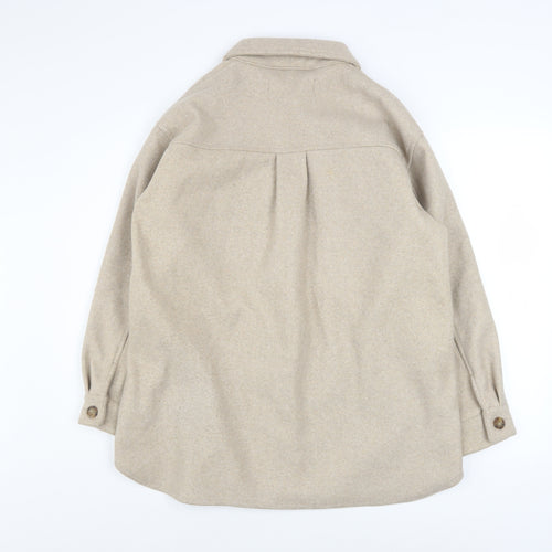 Zara Women Beige Button Shacket Jacket Size 12 Wool Look Casual