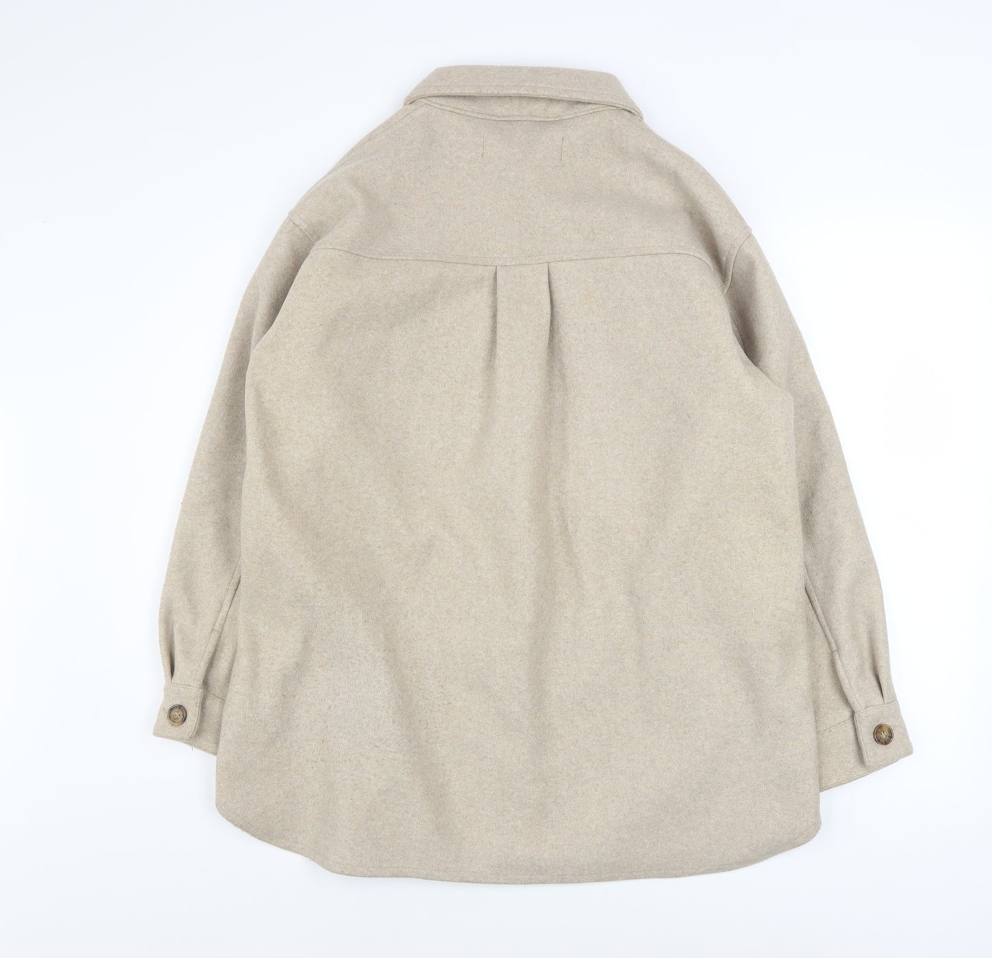 Zara Women Beige Button Shacket Jacket Size 12 Wool Look Casual