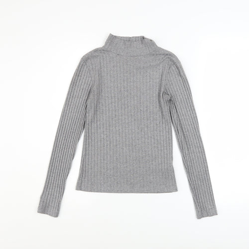 Topshop Women Grey Mock Neck Ribbed Slim Fit Jumper Size 6